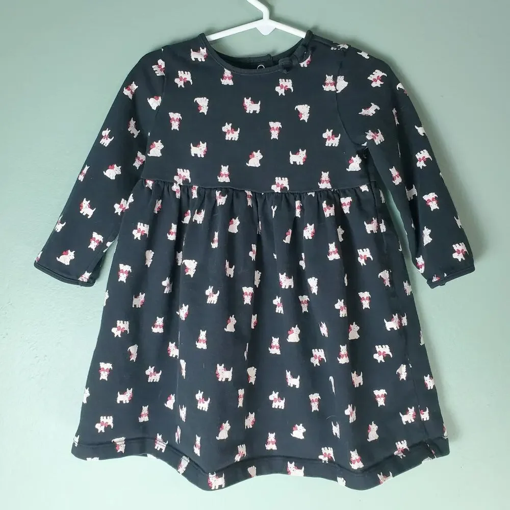 Gymboree Outlet Holiday Friends Toddler Girl Black Dog Long Sleeve Dress Size 2T